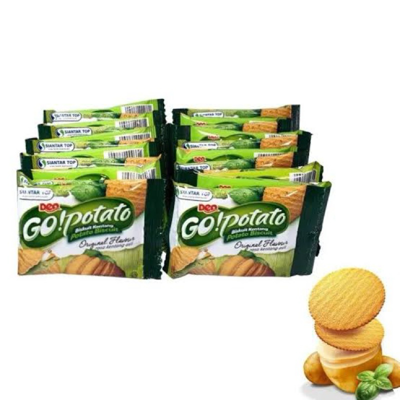 

BISKUIT KENTANG GO POTATO RENCENG ISI 10 PCS | 8 GRAM | DEO POTATO | GO POTATO SIANTAR TOP RASA ORIGINAL