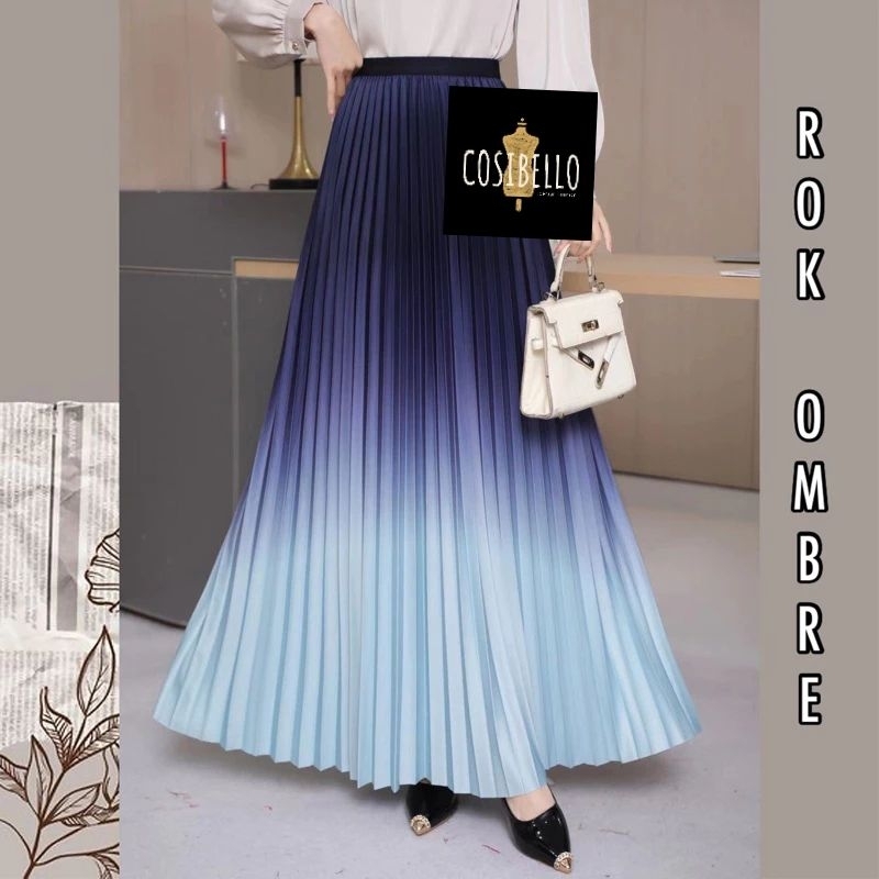 CBR633 Rok Plisket Gradasi Panjang Import Premium Luxury| Rok Ombre Import Bangkok|t