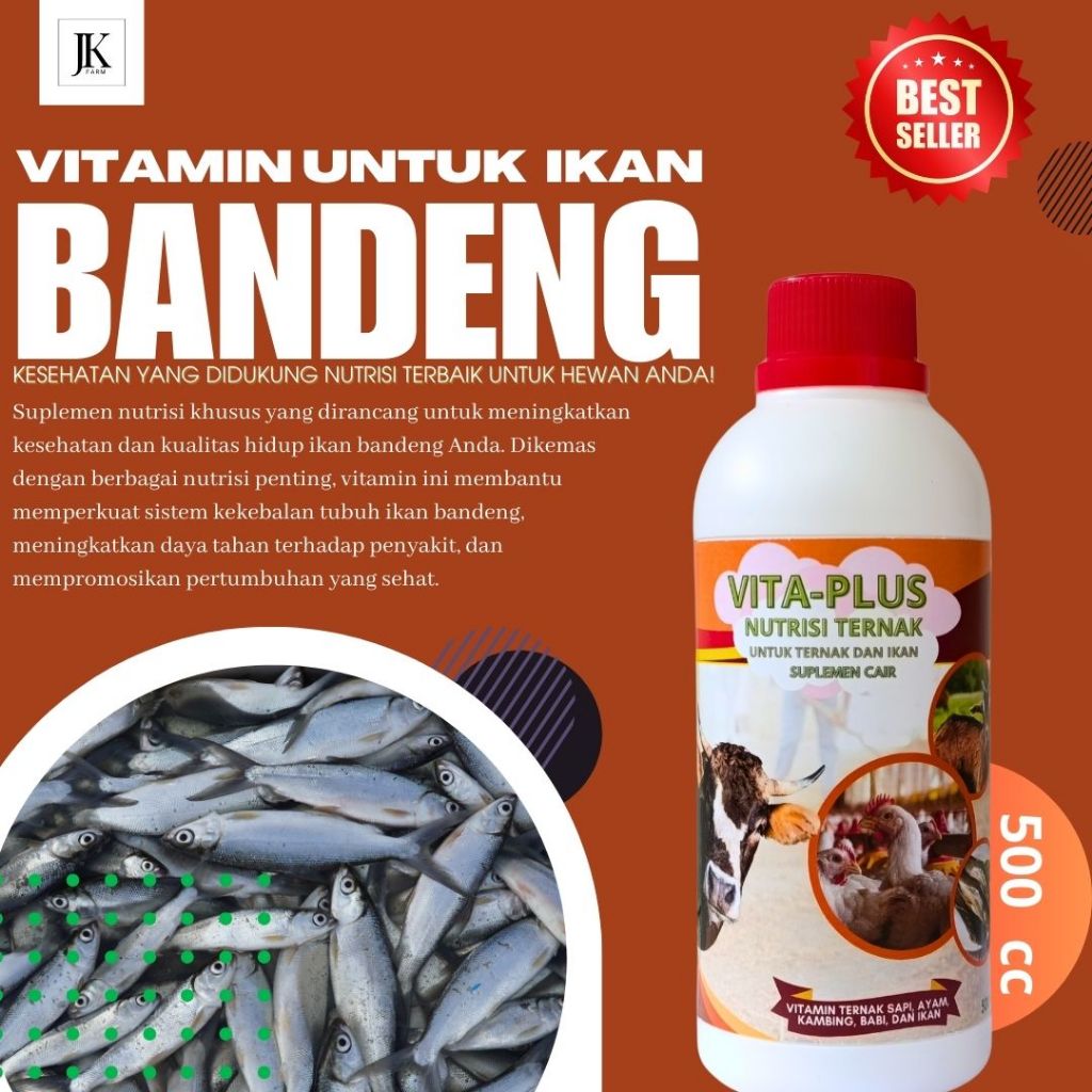 Vitamin Pembesar Ikan Bandeng, Vitamin Nafsu Makan Ikan Bandeng VITA-PLUS 500 cc