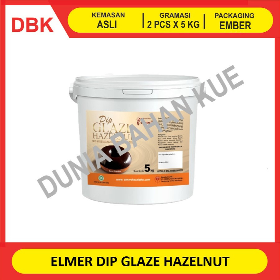 

ELMER DIP GLAZE HAZELNUT 5 KG - 1 DUS 2 PCS / TOPPING DONAT PISANG NUGGET RASA HAZELNUT