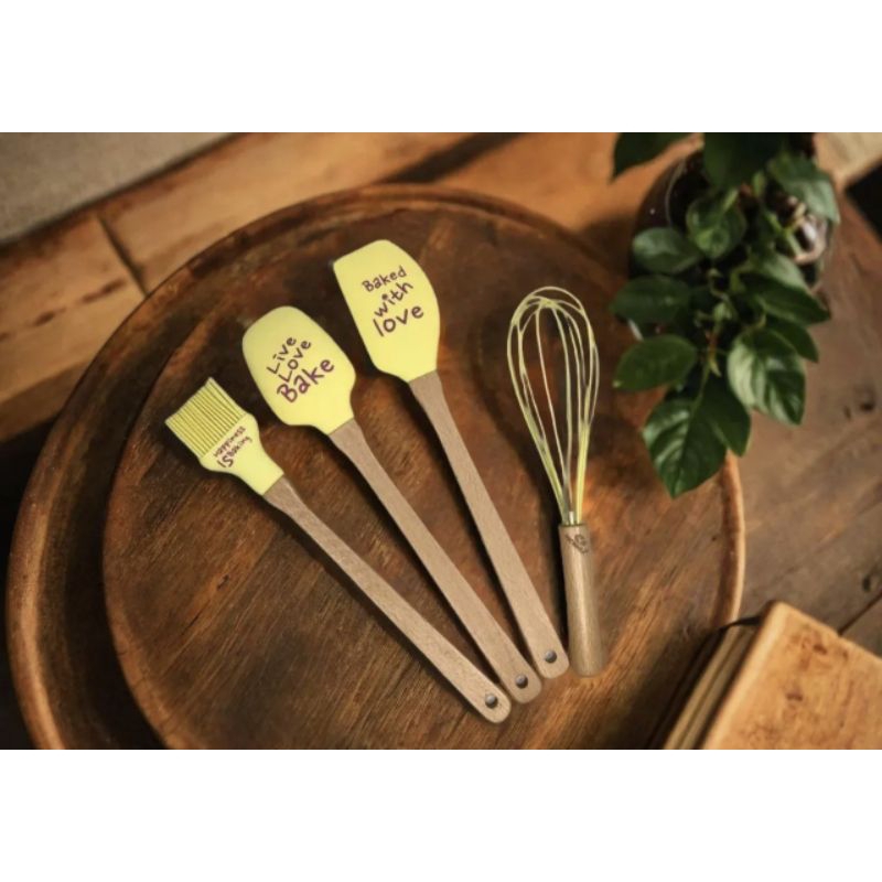 Peralatan masak kue VICENZA V40B Kuning (light yellow) set Spatula, Scraper, Pengocok (whisk), Kuas 