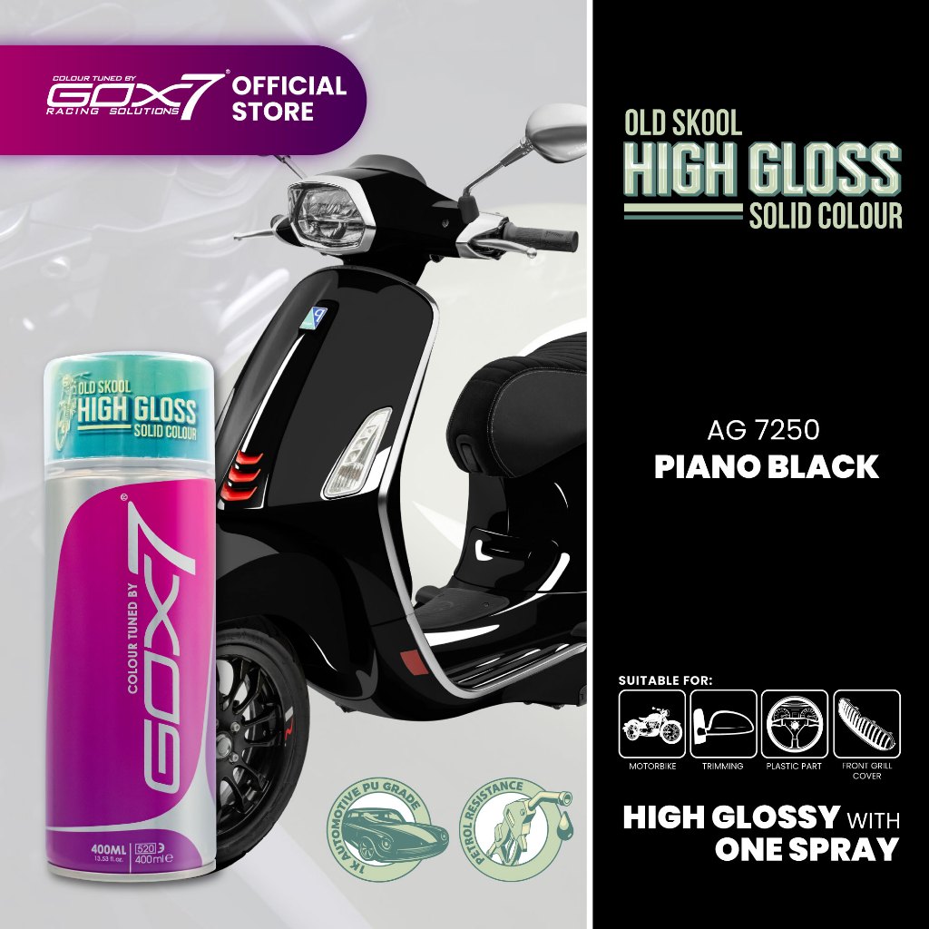 Gox7 High Gloss Solid Color-AG7250 Piano Black-Cat Sepeda-Warna Berkilat-Cat Aerosol Semprot Premium