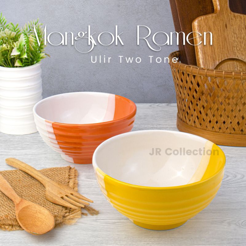 Jr Collection Mangkok Keramik Ramen Ulir Harga Per Lusin / Mangkok Two Tone  ulir 12 Pcs SNI Grade A