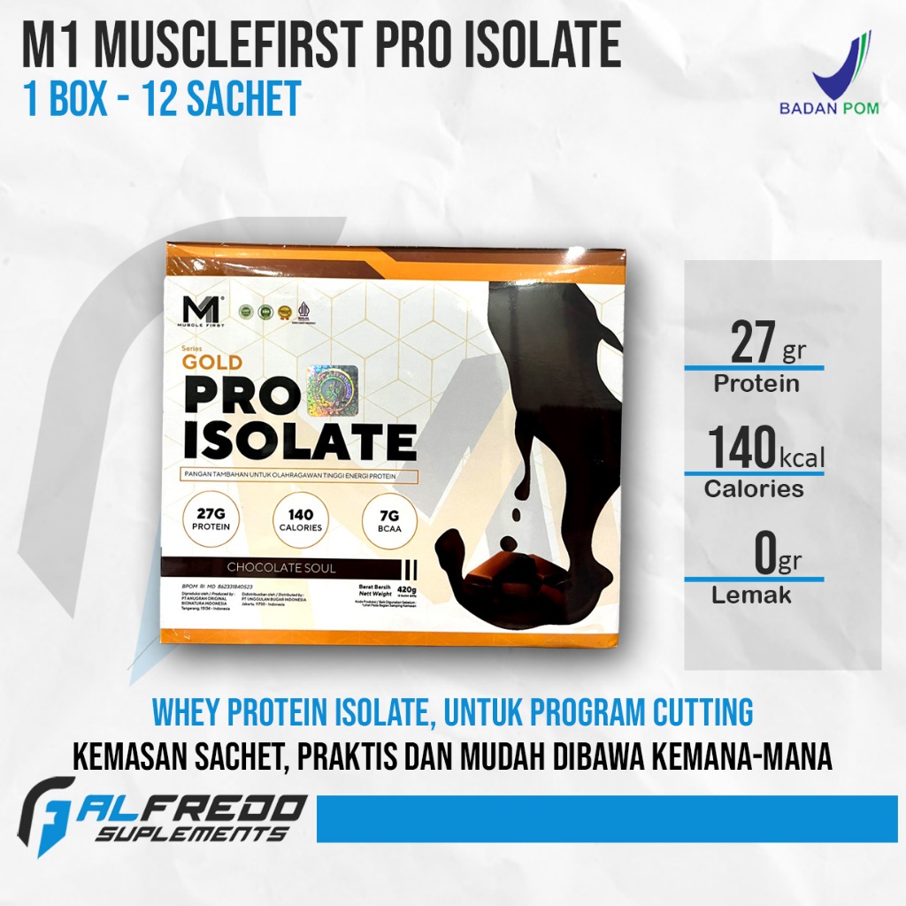 M1 Muscle First Pro Isolate 12 Sachet Whey Protein Isolate Suplement Otot