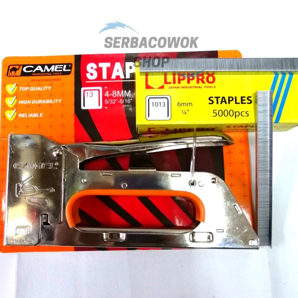 

Sentuhan Personal Paket Isi Tacker Stapler Lippro 6 MM Dan Mesin Staples Jok Tembak Hekter Camel 4 8 MM Termurah