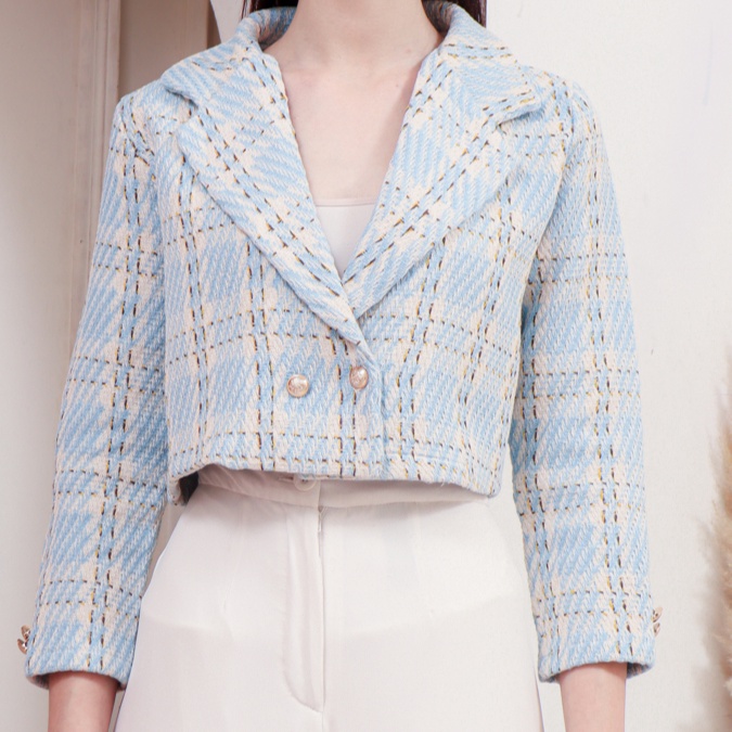 GROSIR HERCHOICE NJ3 Baju Top Blazer Tweed Premium  Atasan Long Square Atasan Kerah Rajut Korean Kao