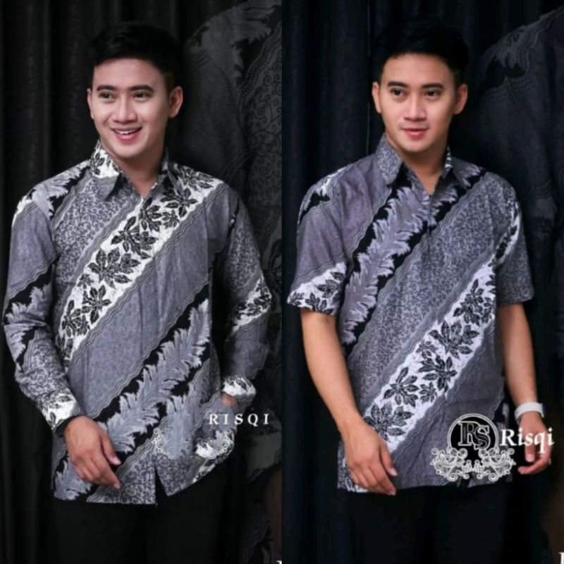 Kemeja Batik Pria Lengan Panjang Dan Pendek Motif Lavender Abu Ukuran M L XL XXL