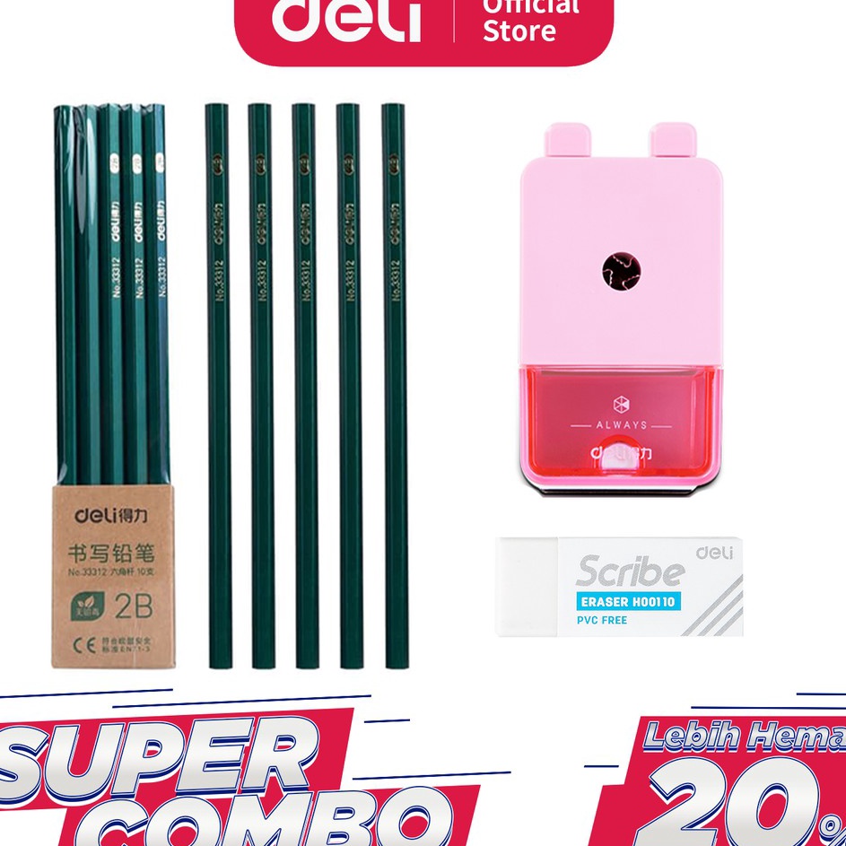 

Restock Deli Combo Set 2 1pcs Pensil 2B 3pcs Penghapus Rautan Putar