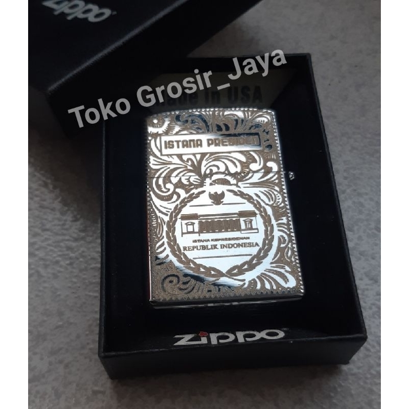 Zippo Korek Api Custom Ukir Istana Kepresidenan RI Batik Venetian