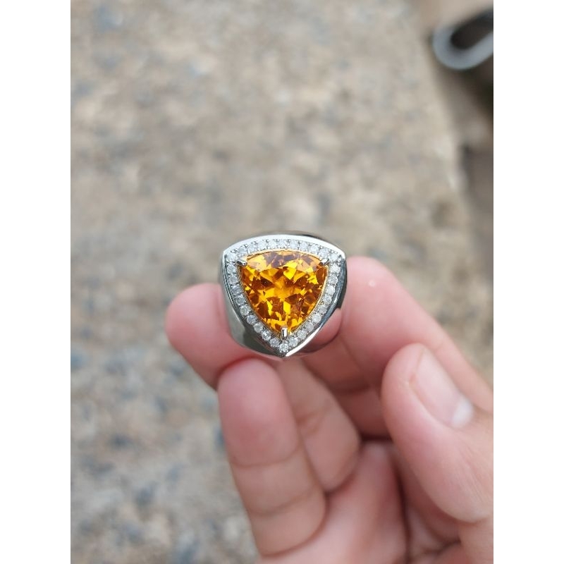 Cincin Berlian Batu Permata Yellow Citrine