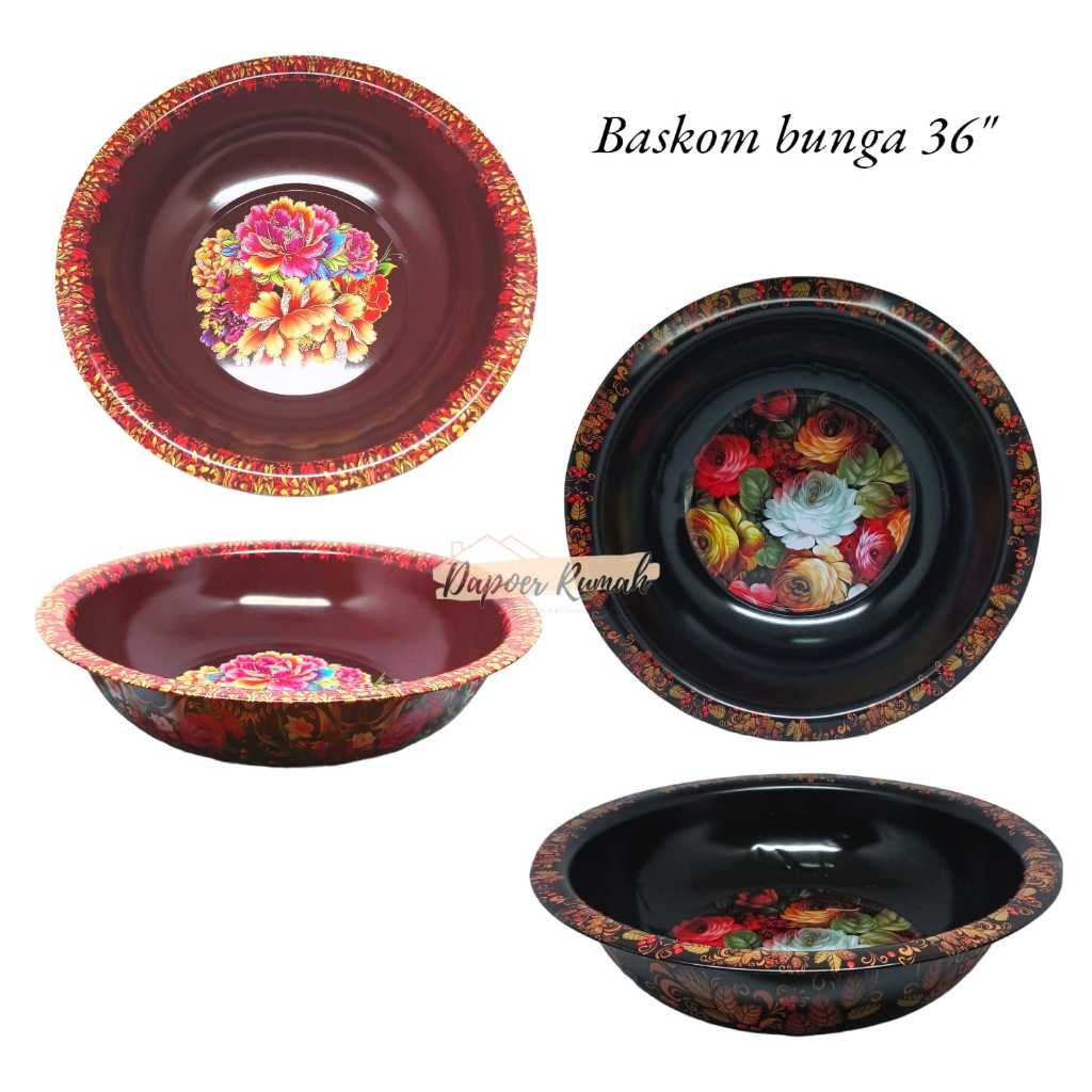 BASKOM ENAMEL KEMBANG TEBAL 36"/BASKOM ENAMEL BUNGA/BASKOM SAYUR BESAR
