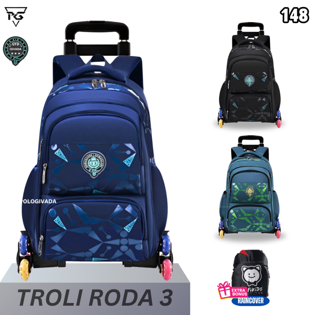 Troli Anak SD Laki Laki RODA 3 Waterproof  Tas Koper Dorong RODA 6 Anak Cowok  RPG 148