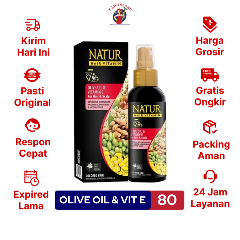 Vitamin Rambut Natur Hair Vitamin Olive Oil & Vitamin E Minyak Zaitun 80 ml