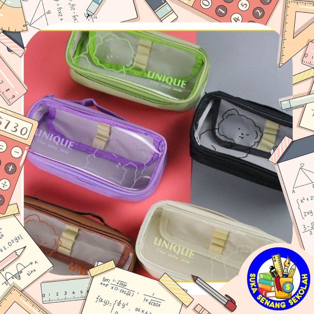 

Kotak Pensil Jumbo Kain Unique / Pencil Case Bear Transparan Flip SK0101