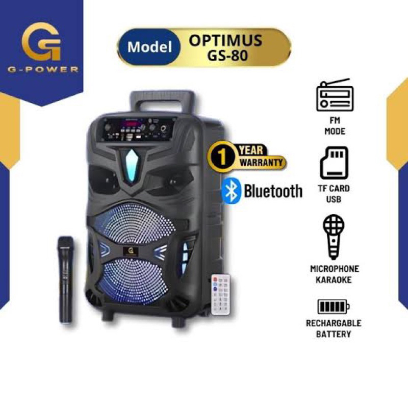 G-POWER SPEAKER GS 80 Speaker G Power OPTIMUS SPEAKER PORTABLE 8 INCH FREE MIC Speaker 8 inch G Powe