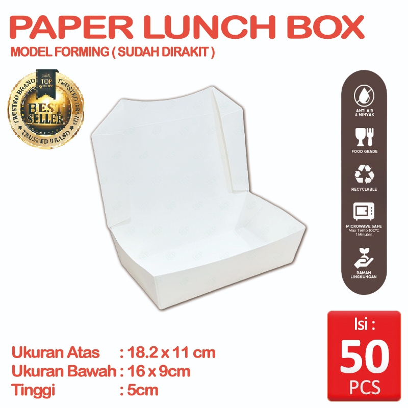PAPER LUNCH BOX PUTIH [FORMING] 1 PACK ISI 50 PCS KRAFT SIZE M