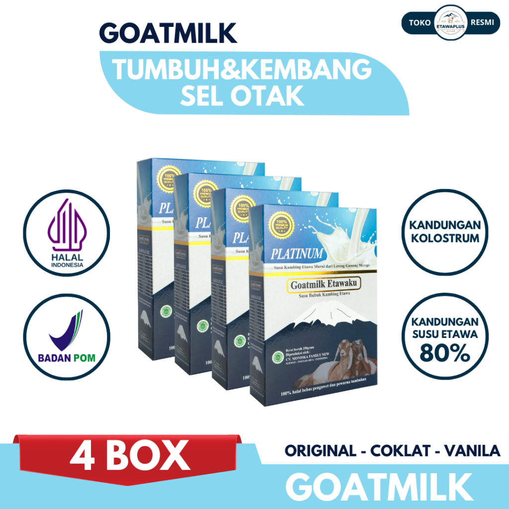 

Goatmilk - Paket 4 Box - Susu Kambing Etawa 100% Asli Original Untuk Perkembangan Pertumbuhan Otak