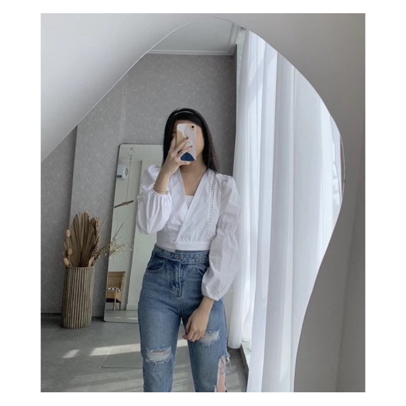 Blouse korean white | Blouse putih | Blouse kekinian | baju preloved like new