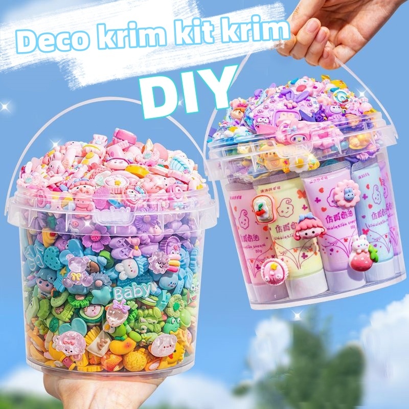 70pcs Diy Deco Cream / Krim Lem Jepit Rambut Kit /Deco Cream Kit Krim/Diy Jepit Rambut Dengan Ember 