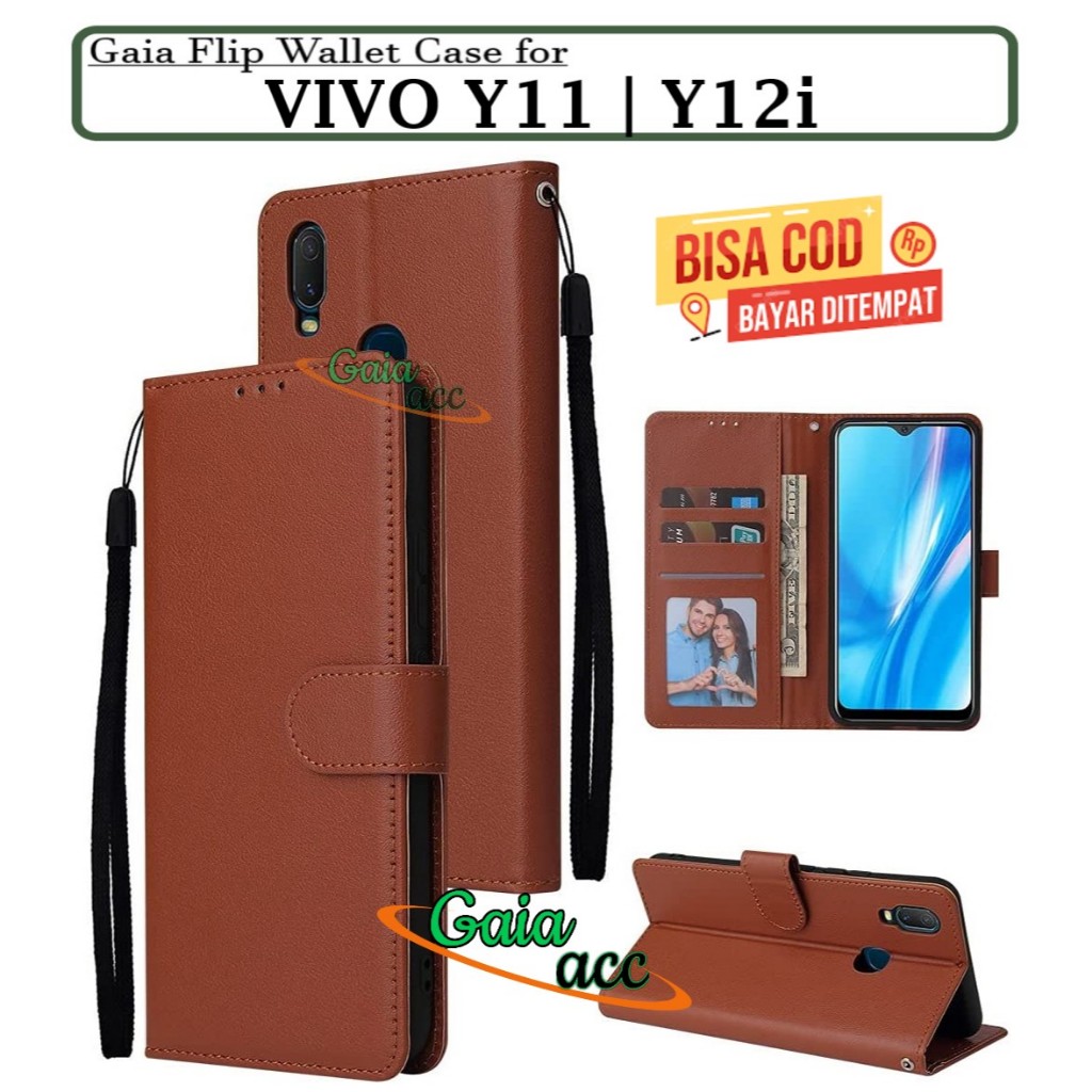 Casing VIVO  Y11 | Y12i model flip buka tutup case kulit ada tempat foto dan kartu juga tali hp flip
