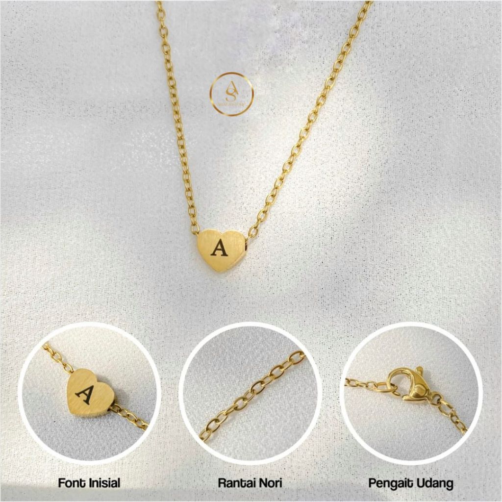 Alice Love Necklace - Kalung Huruf Titanium Ukir Inisial Nama Model Liontin Love Anti Karat
