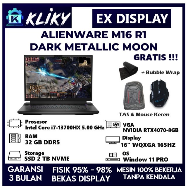 Laptop Gaming Alienware M16 Intel Core i7 Gen13 13700HX Nvidia RTX 3070-8GB Ram 32 GB Ssd 2 TB