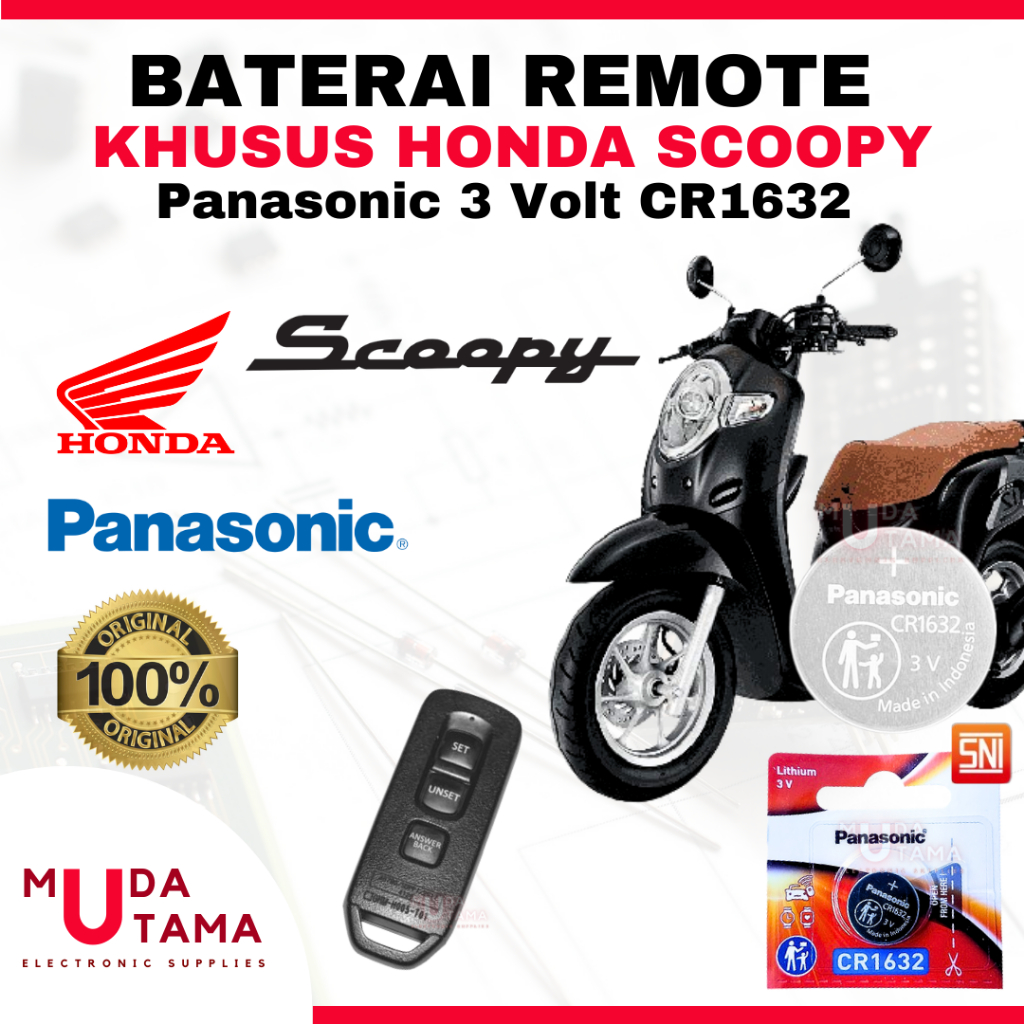 BATERAI REMOTE HONDA SCOOPY ORIGINAL PANASONIC CR1632 - BATTERY REMOTE HONDA SCOOPY  - BATERAI KUNCI