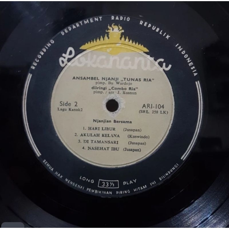 Piringan Hitam Lokananta 10 inch Lagu Kanak2-Njanjian Bersama