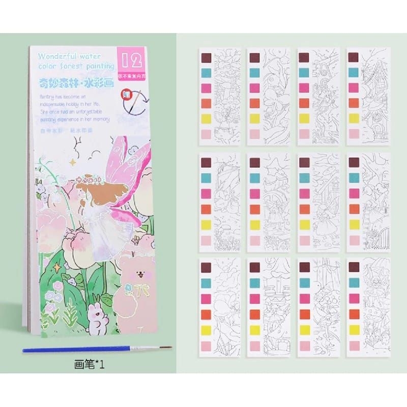

SET PAKET LUKIS 【12 lembar】PAKET MELUKIS ANAK PGS buku mewarnai cat air anak,buku gambar