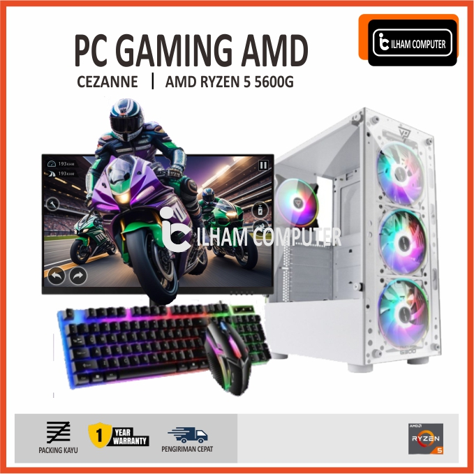 PC GAMING FULL SET AMD RYZEN 5 5600G DDR4 16GB SSD 256GB HDD 1TB MONITOR 22' KEYBOARD MOUSE WIFI