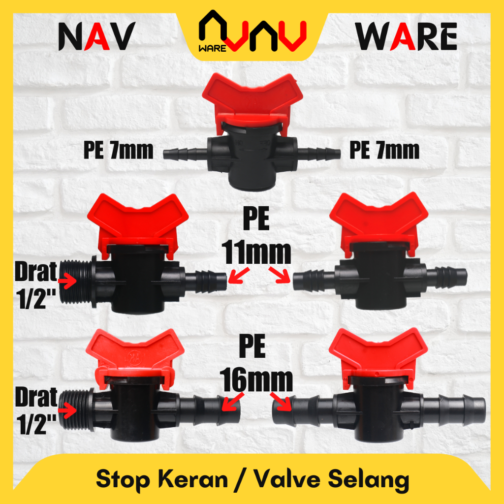 Stop Keran Selang Air PE 6mm 7mm 11mm 16mm Selang 5/16 3/8 1/2 Inch Benang Bening Drat Luar 1/2 Inci