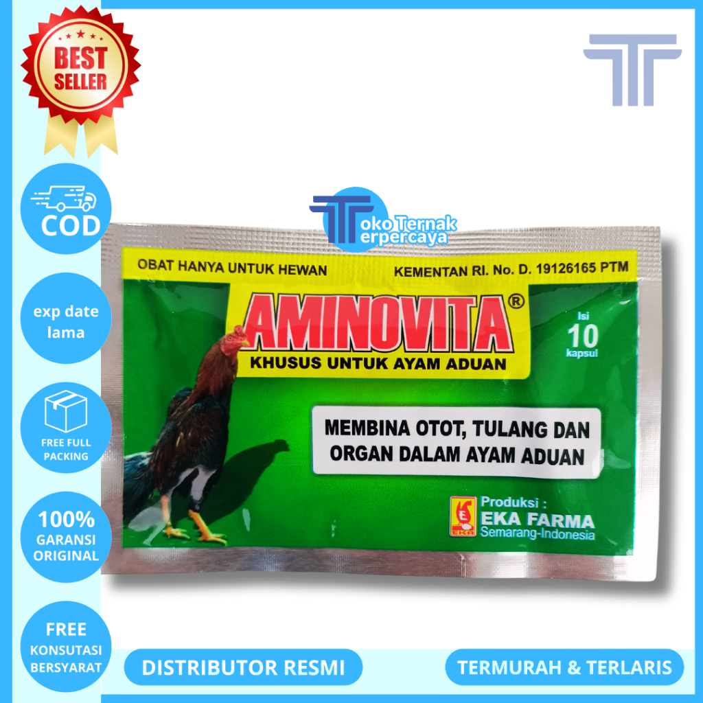 AMINOVITA 10 Kapsul - Obat Ayam Aduan Penguat Otot Tulang & Meningkatkan Kesehatan Ayam Petarung