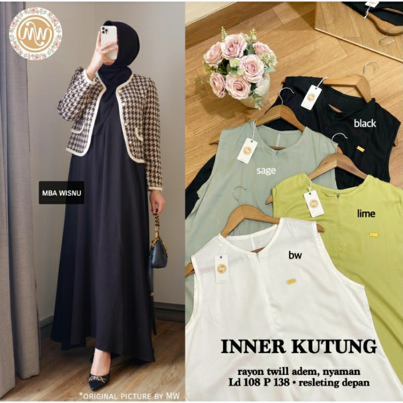 Gamis Inner Kutung Rayon Twill Premium by Mba Wisnu Solo / Dress Kutung Panjang / Dress Tanpa Lengan