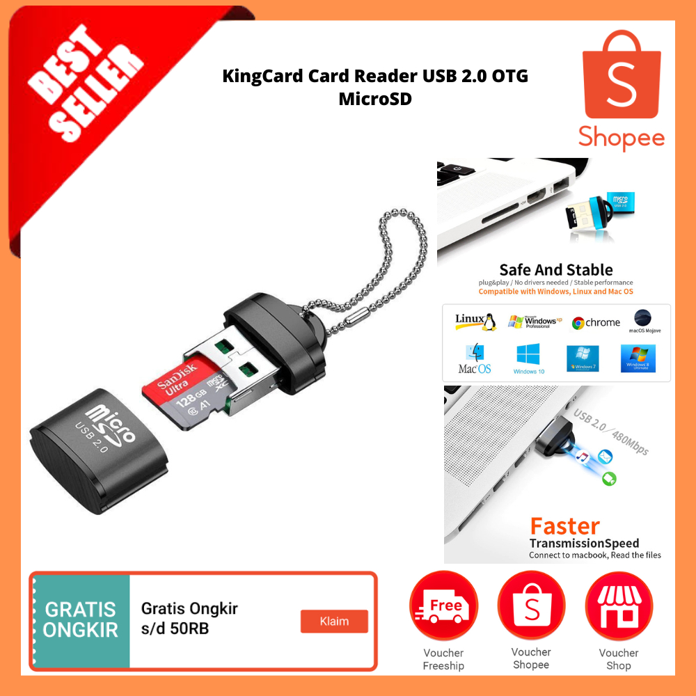 Card Reader USB 2.0 OTG MicroSD / Adaptor Pembaca Kartu USB Micro SD Kecepatan Tinggi untuk Laptop