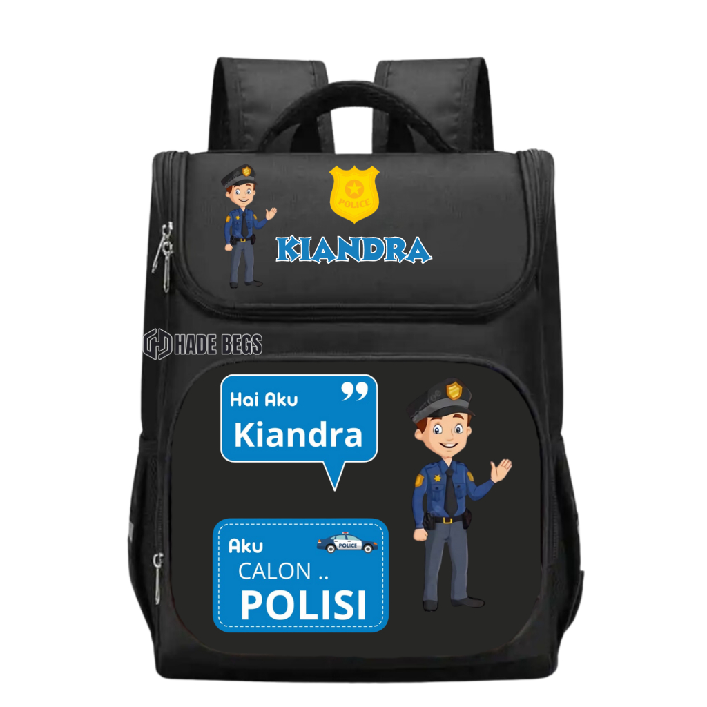 Hade Bags - Promo Tas Anak Custome Cita-Cita Polisi- Tentara Laki-laki - Gratis Nama Anak