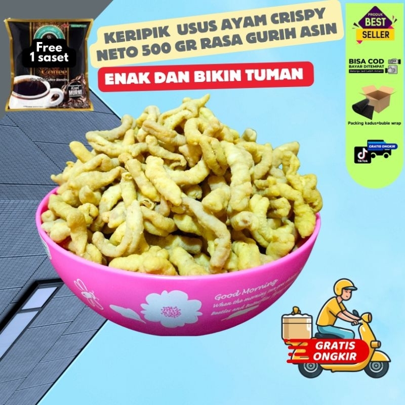 

KERIPIK USUS AYAM CRISPY NETO 500 GR RASA ORIGINAL GURIH ASIN FOOD SNACK