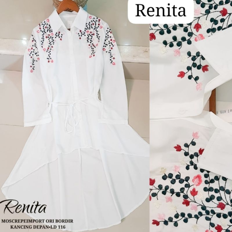 Baju Atasan Wanita Tunik Bordir Hitam dan Putih Lengan Panjang