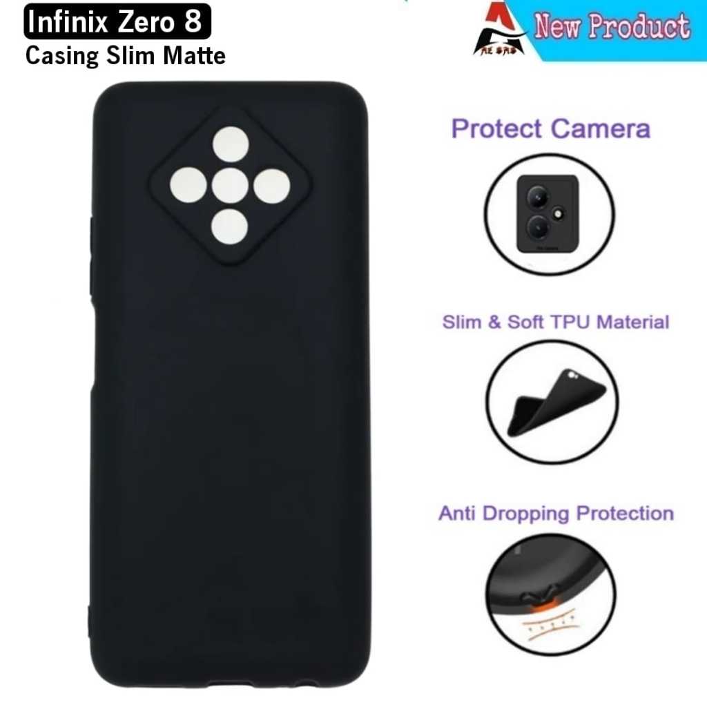 Casing INFINIX ZERO 8 Softcase Hitam Slim Matte Bonus Tali Handphone