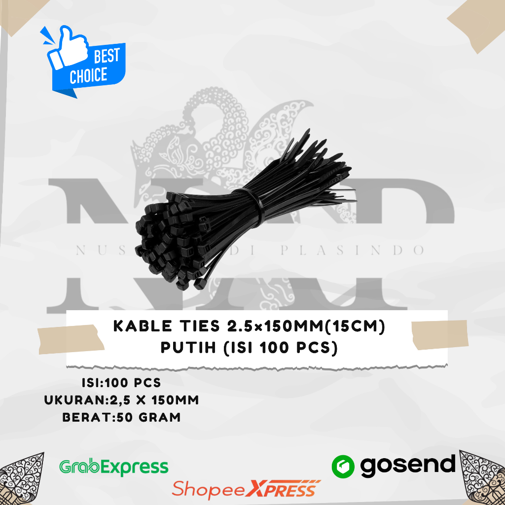

KABLE TIES 2.5×150mm(15cm) PUTIH (isi 100 pcs)/CABLE TIE