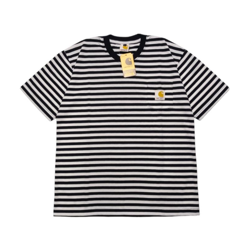 Carhartt Pocket Kaos Salur Stripe Oversize Putih Hitam