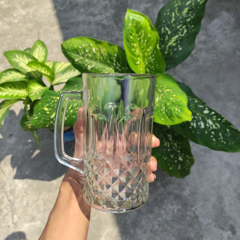 Qifahomeart Gelas Kaca Jumbo Mug D600 Gelas Aesthetic Cafe Carafe Jumbo Embos Kedaung