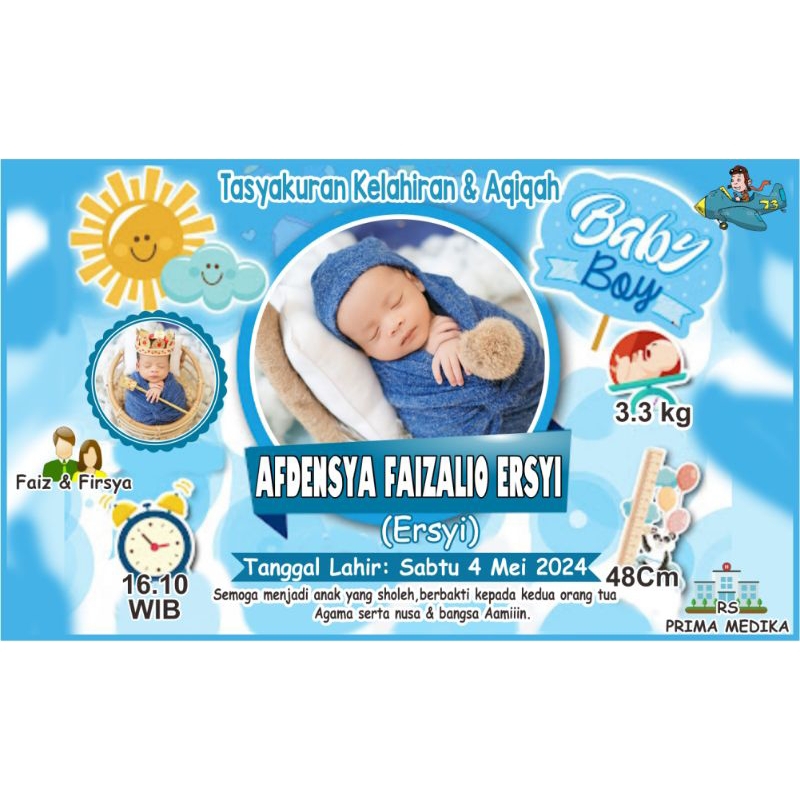 

stiker tasyakuran kelahiran nama bayi bisa pakai foto