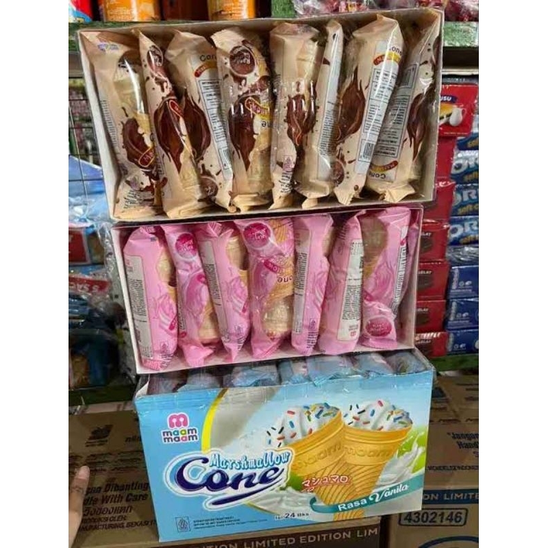 

MARSHMALLOW CONE ICE CREAM VANILA | STRAWBERY | COKELAT NETTO 12 PCS