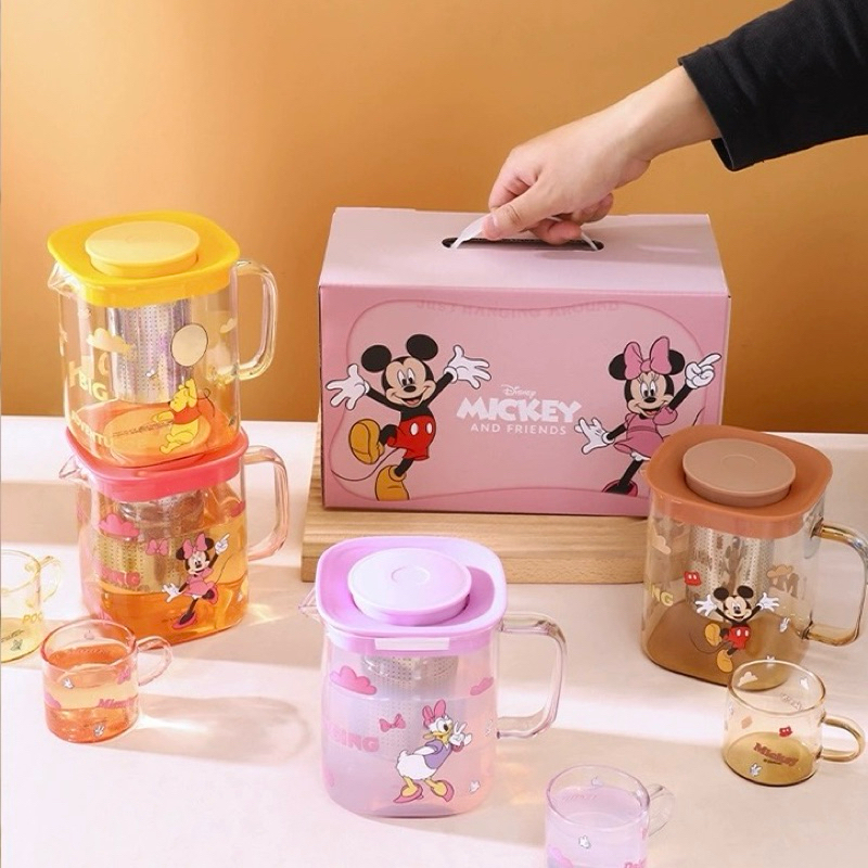 disney glass teapot set teko teh dengan saringan jug pitcher hadiah unik