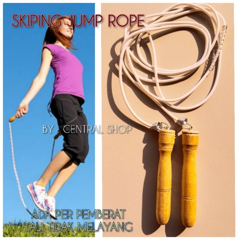 Skiping Jump rope Lompat Tali Pegangan Kayu Olahraga