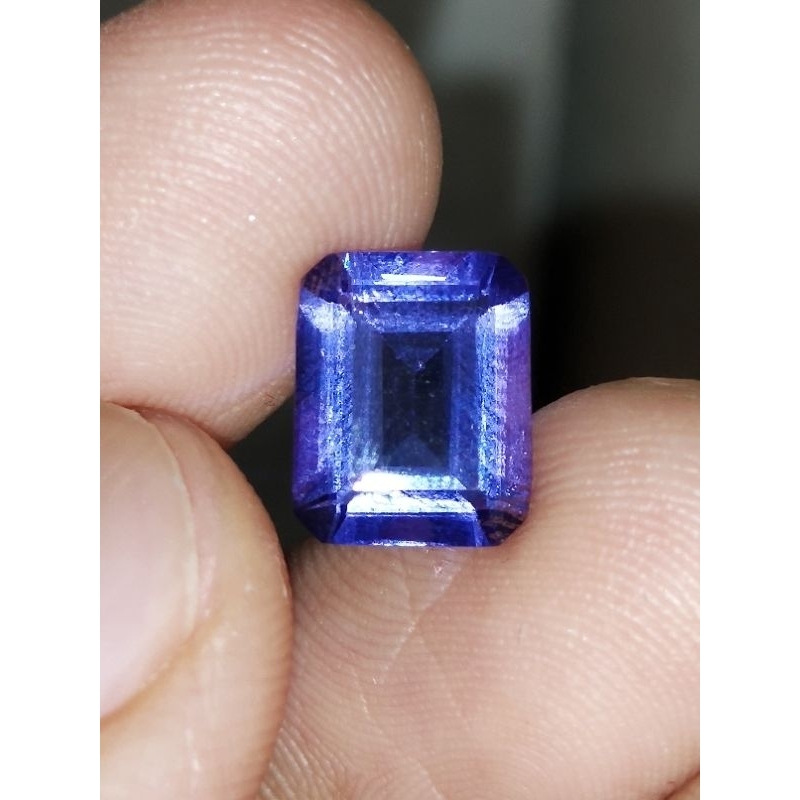 Natural Fluorite 10 x 8 x 5 mm 3.25 Ct Color Change Blue Purple Biru Ungu Octagon Cutting Code 1264