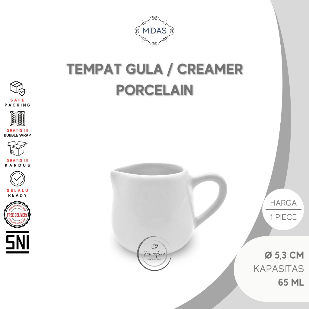 Midas Tempat Gula Cair Porselen Putih 65 ml Creamer Sugar Pot Susu Mini Keramik Teh Kopi Aesthetic