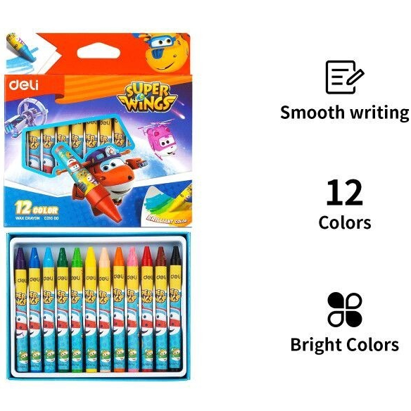 

Deli Wax Crayon / Krayon 12/24 Warna Desain Super Wings Tidak Mengotori Tangan EC210X0