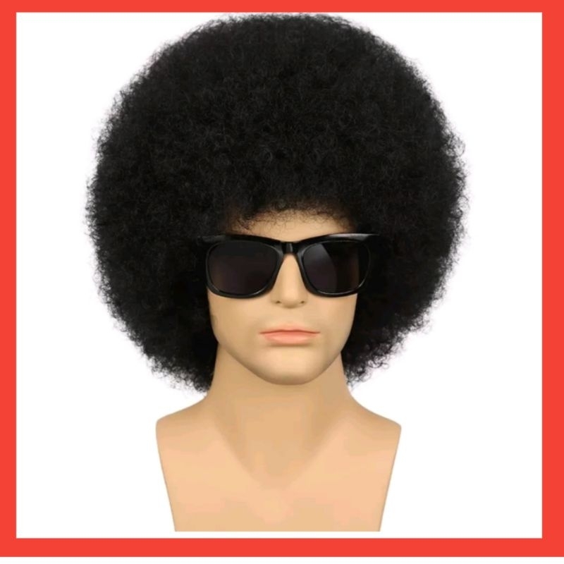 Wig Pria Rambut Kribo Rock And Roll Rambut Palsu Pria Model Kribo Warna Hitam Gaya Rocker Amerika