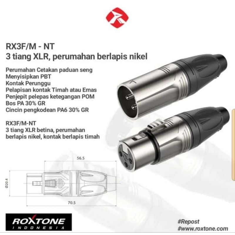 Connector XLR Female ROXTONE RX3F-NT | Connector Canon Female ROXTONE RX3F-NT